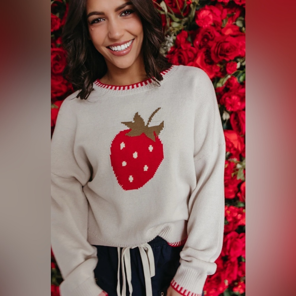 NWT Blu Pepper Boutique Graphic Strawberry Sweater Size Large
